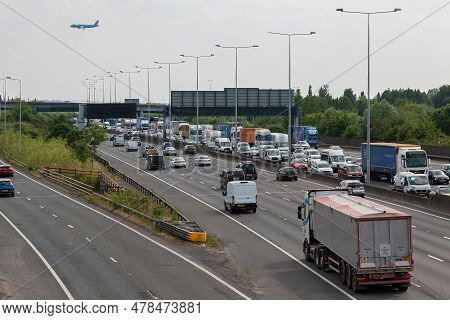 London, Uk - June 14, 2023: Heavy Traffic On The Busiest British Motorway M25.