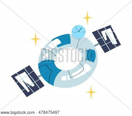 Satellite Object Flying In Outer Space Vector Illustration