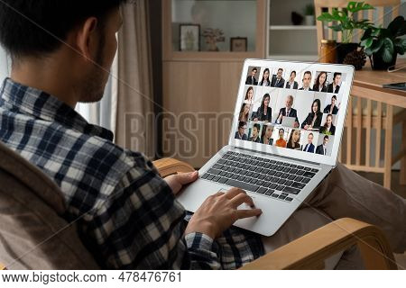 Business People On Video Conference For Modish Virtual Group Meeting Of Corprate Business Office Wor