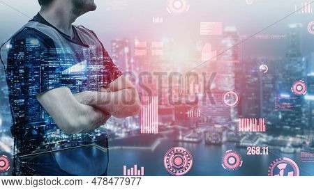 Future Building Construction And Inventive Engineering Project Concept With Hud Hologram Graphic Des