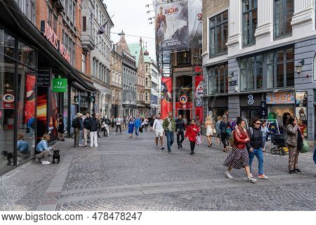 Copenhagen, Denmark - May 31, 2023: People On Main Pedestrian And Shopping Street Called Stroget In 