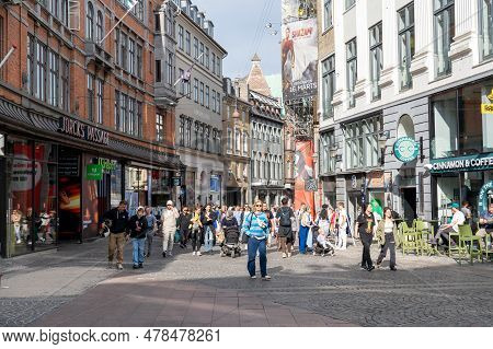 Copenhagen, Denmark - May 31, 2023: People On Main Pedestrian And Shopping Street Called Stroget In 