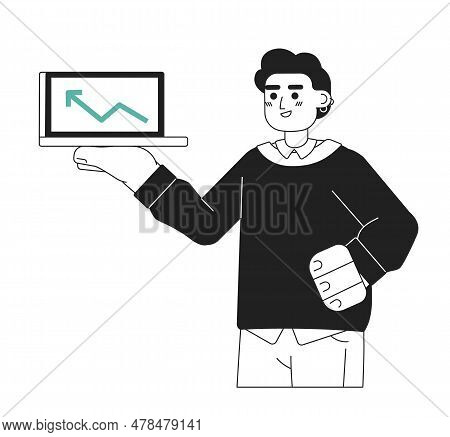 Cheerful Successful Man Monochrome Flat Vector Object