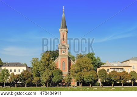 Lutheran Church Christuskirche On Elisabethkai In The City Of Salzburg, In The Right Old Town. Histo