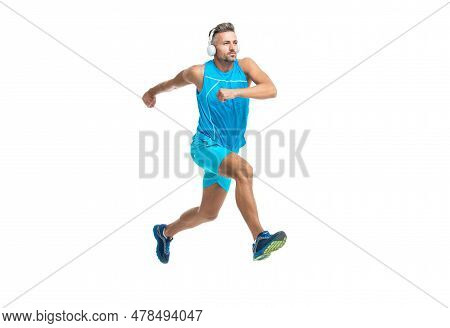 Concentrated Jogger Stretched Legs Before Running. Sport Jogger Listen To Music In Headphones. The J
