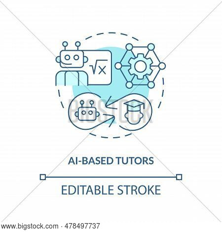 2d Thin Line Blue Icon Representing Ai-based Tutors, Isolated Customizable Vector Illustration Of Fu