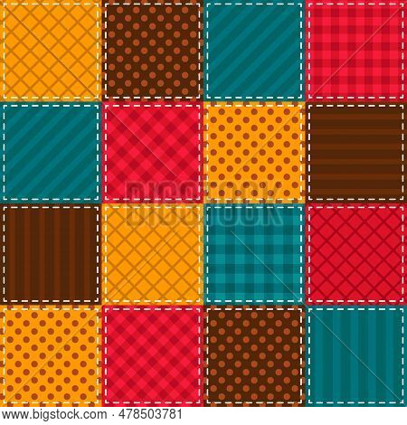 Colorful Patchwork Pattern In Retro Style For Tablecloth, Oilcloth Or Other Textile Design