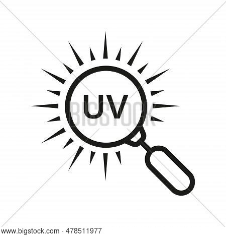 Ultraviolet Rays Research Line Icon. Uv With Magnifying Glass Linear Pictogram. Summer Sunshine Outl
