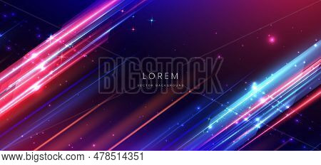 Abstract Technology Futuristic Glowing Neon Blue And Red Light Ray On Dark Blue Background With Ligh