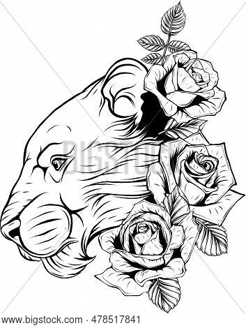 Illustration Vector Of Lion Head Outline Design