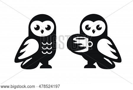 Owl Holding Cup Of Coffee Icon Vector