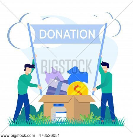 Vector Illustration Of Donation As A Form Of Volunteer Support Or The Concept Of Caring, Love And So