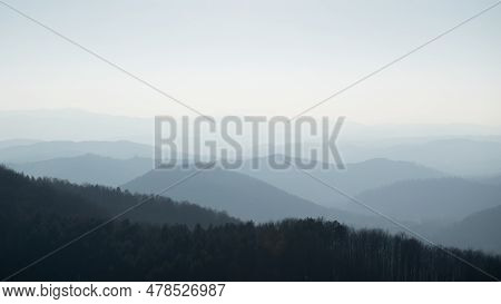 Mountain Layers In Haze, View From Mountain Ljubic Near Prnjavor
