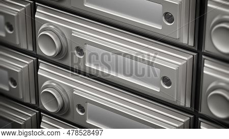 Vintage Doorbell Button Panel On The Wall. 3d Illustration.