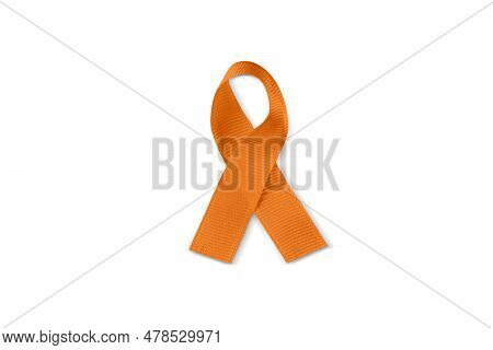 Photo Of Orange Awareness Ribbon Isolated On A White Background. Contains Clipping Path Around The R
