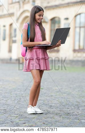 Photo Of Positive School Girl Stydy Online. School Girl Stydy Online. School Girl Stydy Online