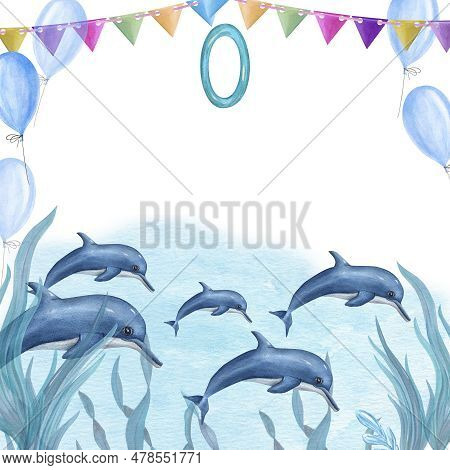 Watercolor Card For Children\\\'s Birthdays Isolated On White Background. Hand Painted Illustration 