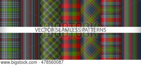 Set Check Plaid Textile. Background Texture Vector. Tartan Seamless Pattern Fabric.