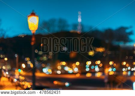 Streetview Night Boke Bokeh Blurred Background. Blurred Boke Bokeh Background Of City Night Illumina