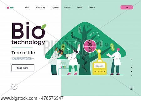 Bio Technology, Tree Of Life - Modern Flat Vector Concept Illustration Of Scientists Observing The T