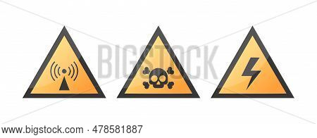 Hazard Icons, Vector Yellow Triangle Warning Signs