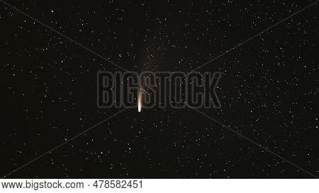 18 July 2020. Comet Neowise C2020f3 In Night Starry Sky. Natural Night Sky Background. 4k Timelapse 