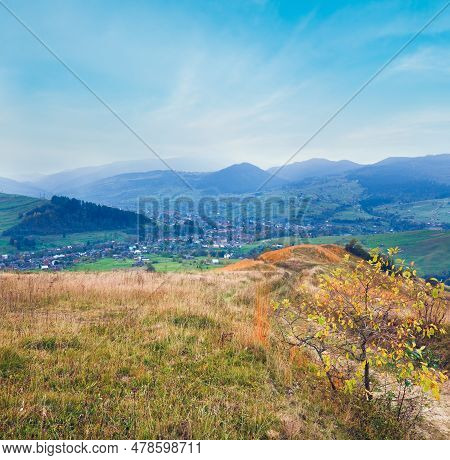 Autumn Mountain Landscape With Village And Country Road (trans-carpathian, Ukraine).