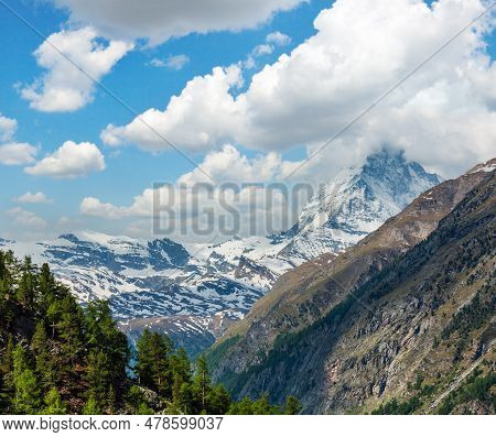 Summer Matterhorn Mountain View (alps, Switzerland, Zermatt Outskirts)