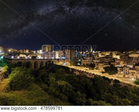 Night Old Medieval Ragusa Famos Sicilian Town View (sicily, Italy). City Lights Of Famous Touristic 