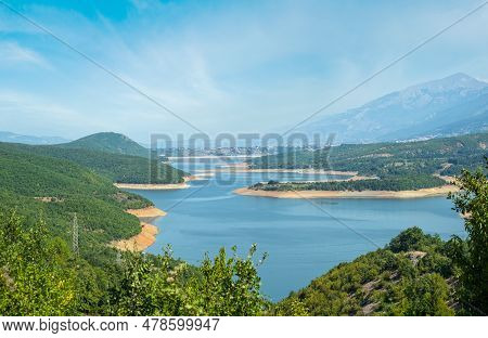 Debar Lake Summer Countryside Landscape With Mountains Background. North Macedonia Not Far From Deba