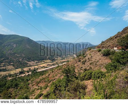 Summer Balkan Mountains View From Mountain Road In Diber County, Albania, Europe.