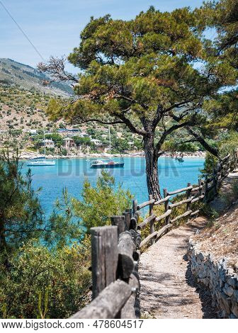 Summer Vacation On Tirquaz Water Of Aliki Beach On Thasos Or Thassos Greek Island In The North Aegea