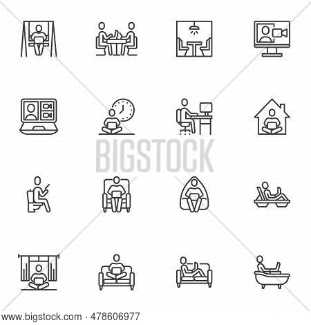 Co-working Space Line Icons Set, Outline Vector Symbol Collection, Linear Style Pictogram Pack. Sign