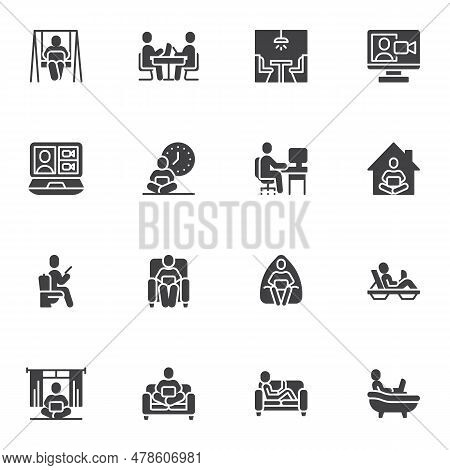 Co-working Space Vector Icons Set, Modern Solid Symbol Collection, Filled Style Pictogram Pack. Sign