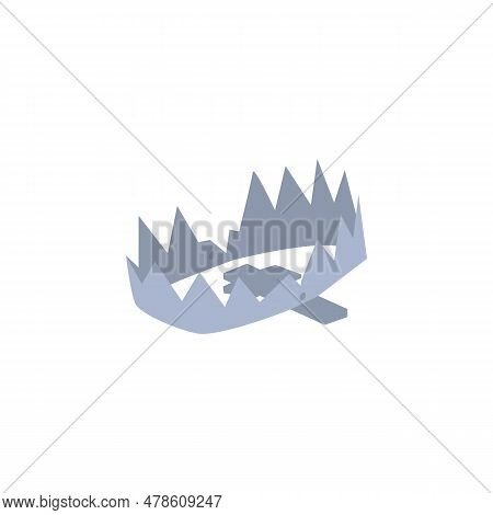 Vector Illustration Of Steel Trap Isolated On White Background, Minimalist Cartoon Style Of Open Met