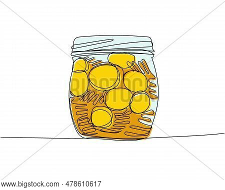 Coins In A Glass Jar, Savings, Money Box, Tips Color, Colored One Line Art. Continuous Line Drawing 