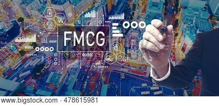 Fmcg - Fast Moving Consumer Goods Theme With Businessman In A City At Night