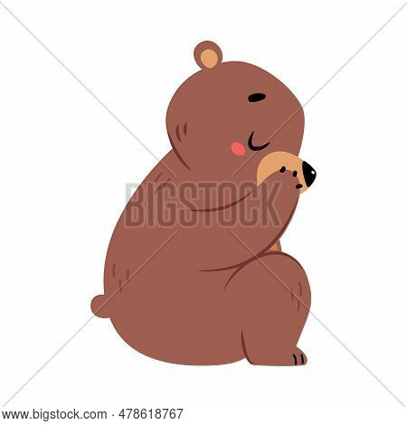 Cute Bear Character With Rounded Ears Sitting Vector Illustration