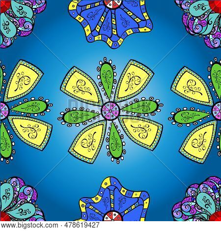 Colour Spring Theme Seamless Pattern Background. Flat Flower Elements Design.