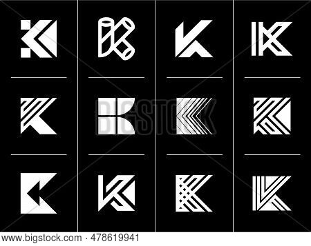 Set Of Abstract Line Letter K Logo Design Branding. Modern Initial K Logo Vector