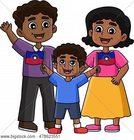 This Cartoon Clipart Shows A Family Celebrating Juneteenth Illustration.