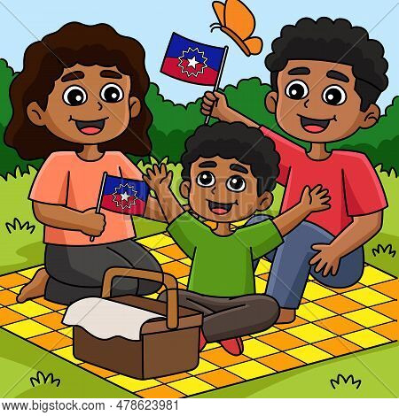 This Cartoon Clipart Shows A Family Celebrating Juneteenth Illustration.