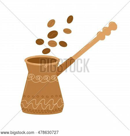 Professional Coffee Brewing. Coffee Beans Are Flying To Turku. Turk With A Pattern. Banner, Poster, 