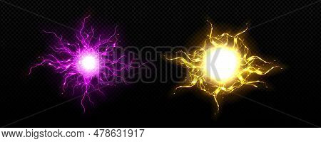 Realistic Bolt Circle With Lightning Explosion Vector Effect. Electric Thunder Power Ball Discharge.