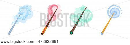 Magic Wands With Fairy Dust And Glow Swirling Around Vector Set