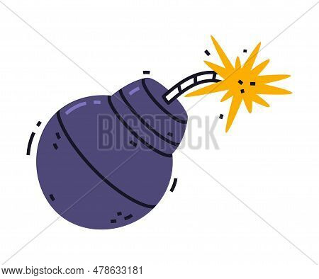 Round Bomb With Burning Fuse Or Wick Vector Illustration