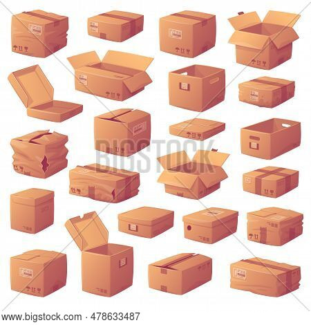 Cardboard Box As Paper Packaging Container Vector Set