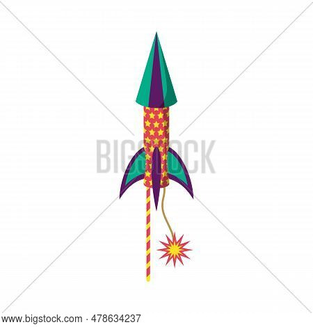 Cartoon Color Firecracker Or Pyrotechnics Rocket Icon Flat Design Style Celebration Holiday Party An