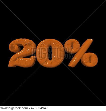 Inflated Plastic Square Illustration Of Volumetric Glossy Deformed 3d Render Of Orange Number 20 Per