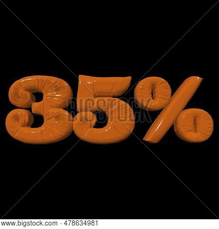 Inflated Plastic Square Illustration Of Volumetric Glossy Deformed 3d Render Of Orange Number 35 Per